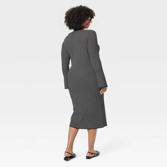 A New Day - Women's Bell Long Sleeve Midi Sweater Dress - A Ne Black - Picture 4 of 4